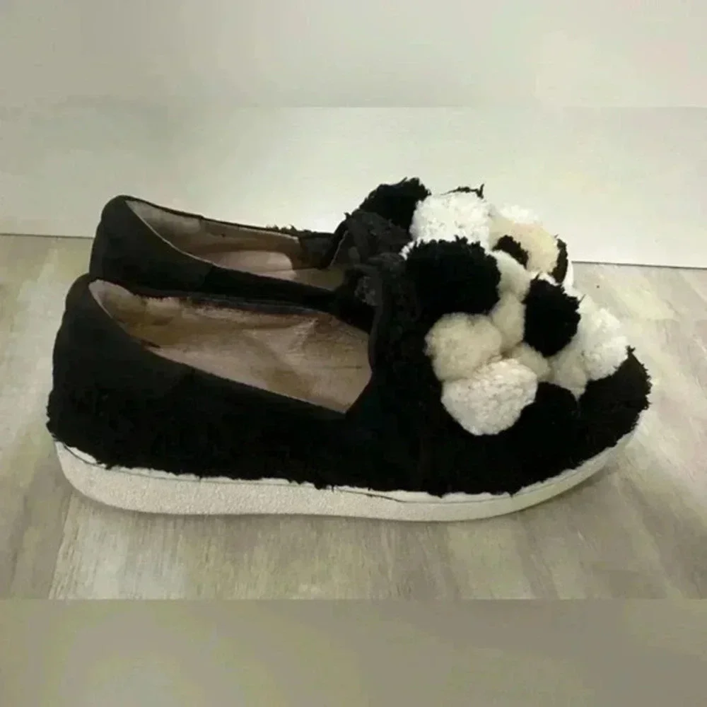 UGG Black White Pom Pom Slip On Loafer Shoes Women US 7 EU 38 - Picture 7 of 9